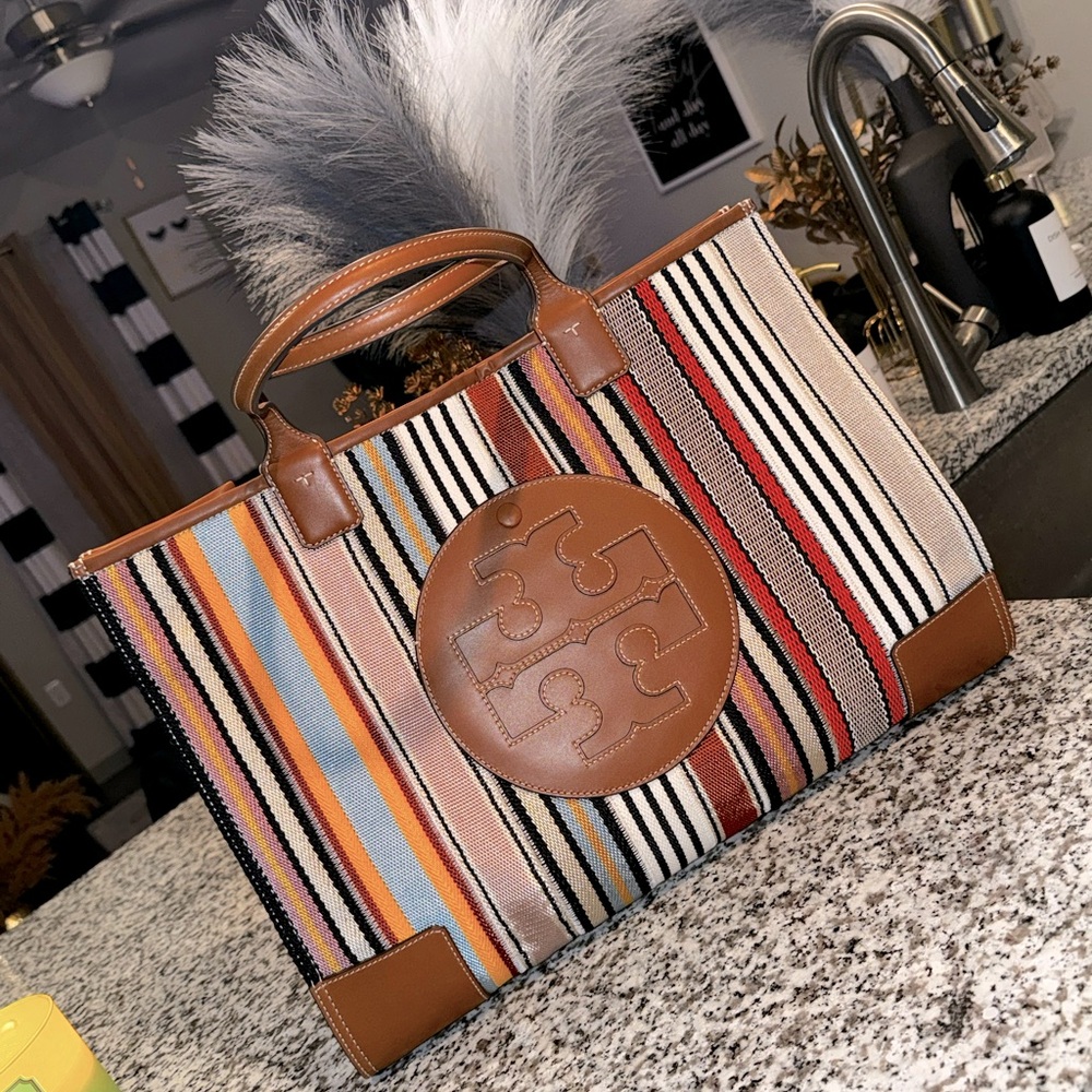 Tory Burch Ella Webbing Patchwork Tote Multi-Stripe